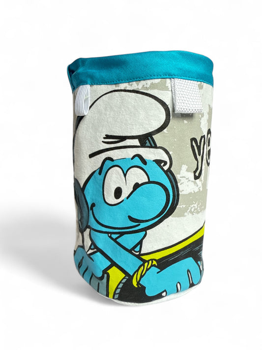 White and Blue Chalkbag with Harmony Smurf DJ'ing