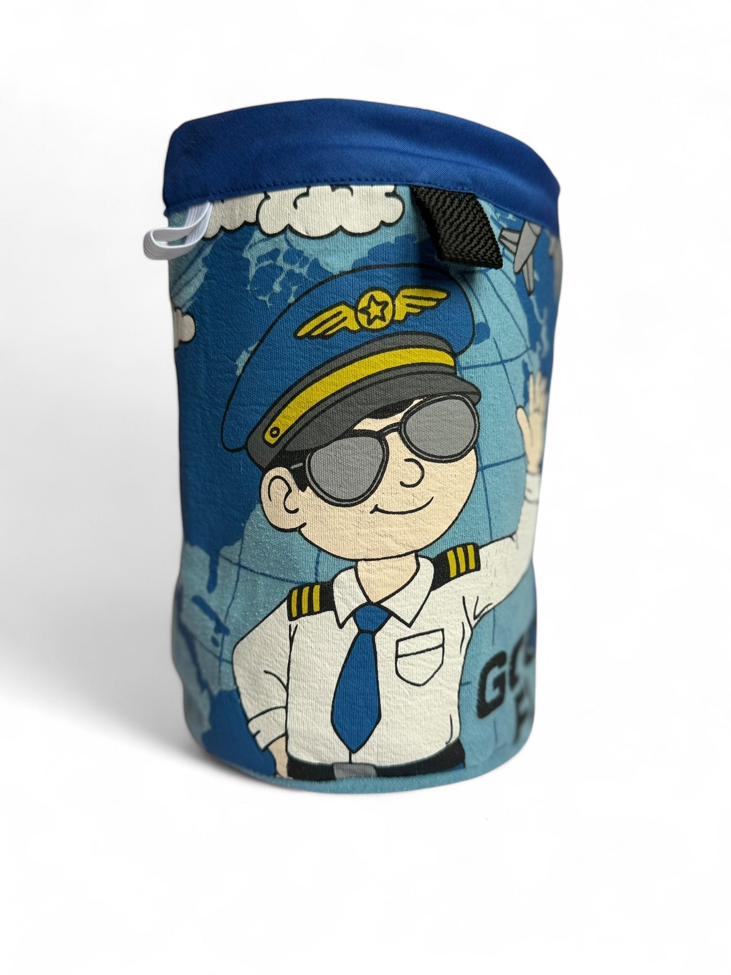 Magnetic chalkbag handmade from upcycled material depicting image of Pilot