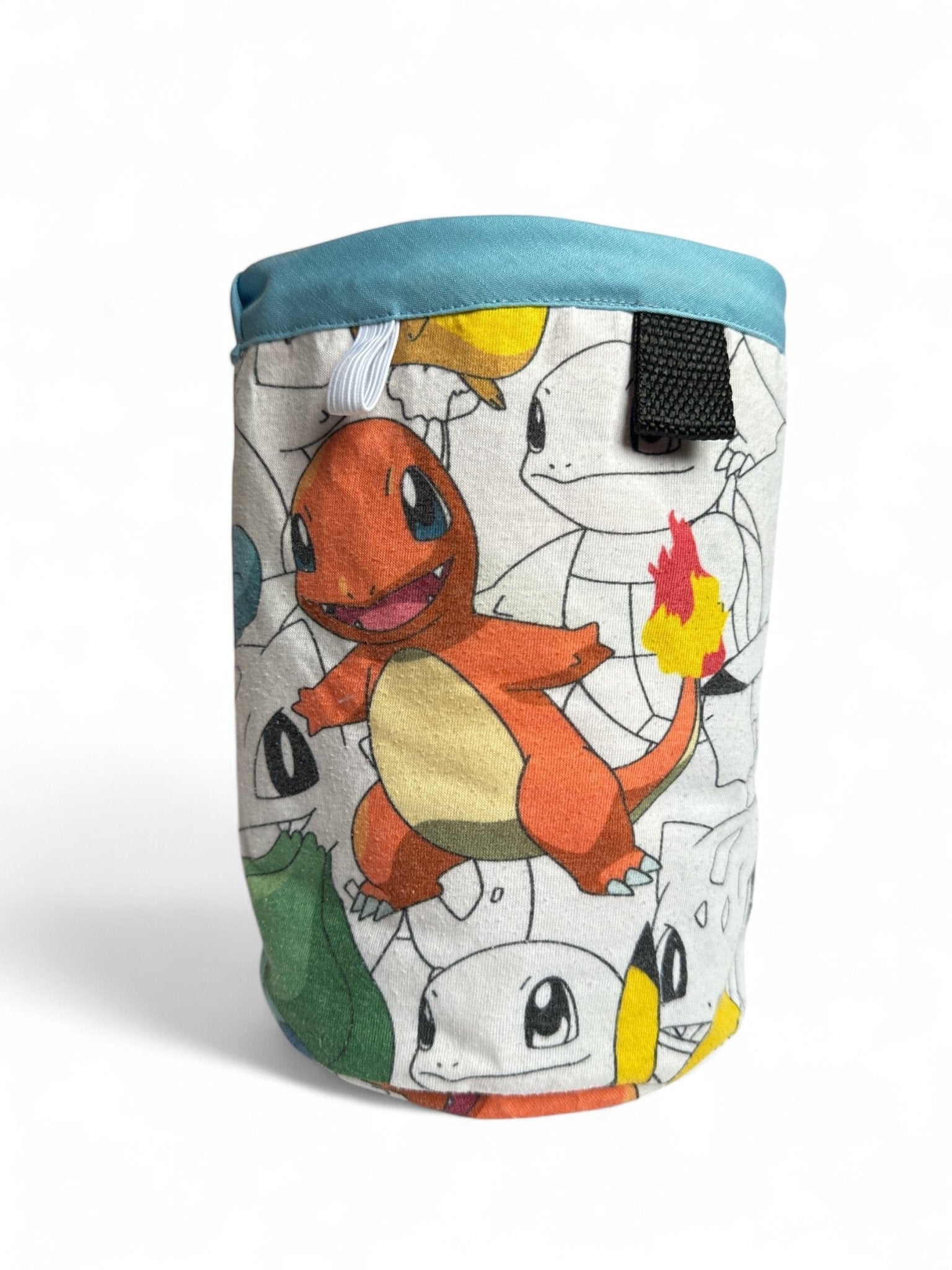 Chalk Bag featuring Pokémon design, handcrafted from upcycled materials with a secure magnetic closure.