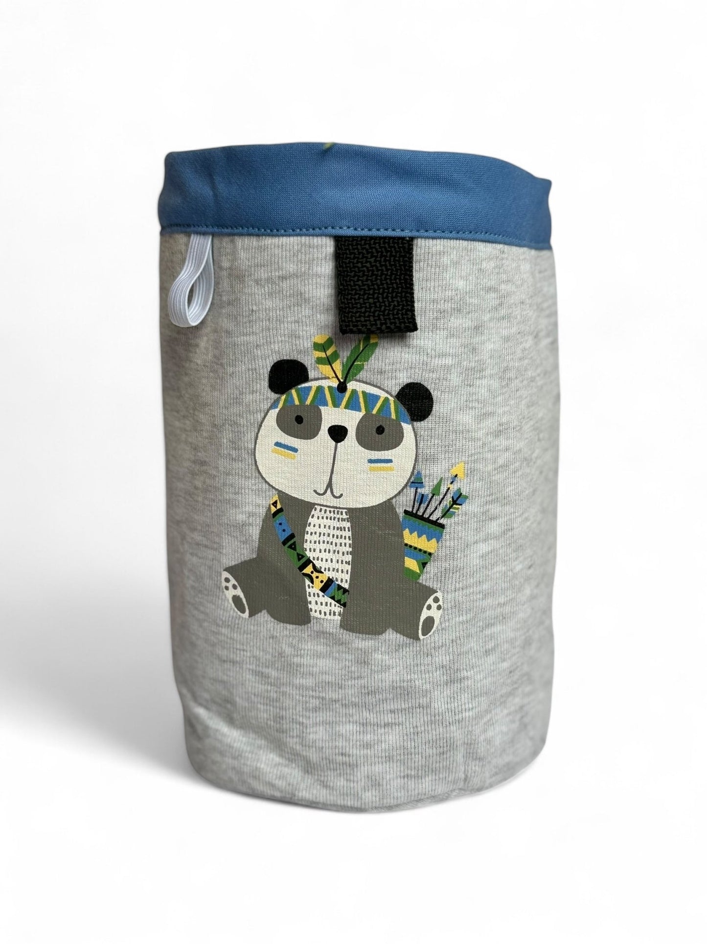 Chalk Bag featuring an Indian panda design, handcrafted from upcycled materials with a secure magnetic closure.