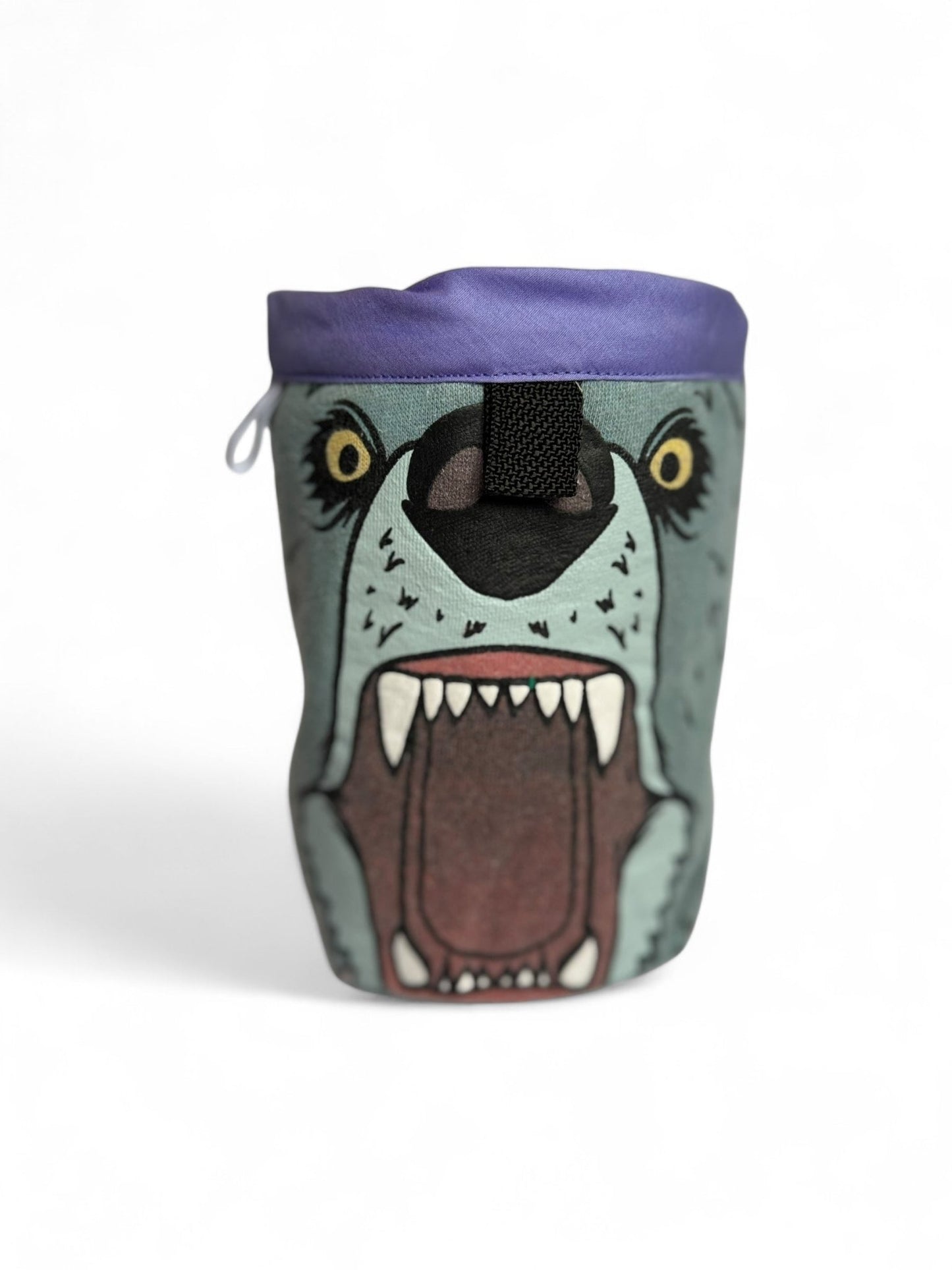 Chalk Bag featuring a forest beast design, handcrafted from upcycled materials with a secure magnetic closure.