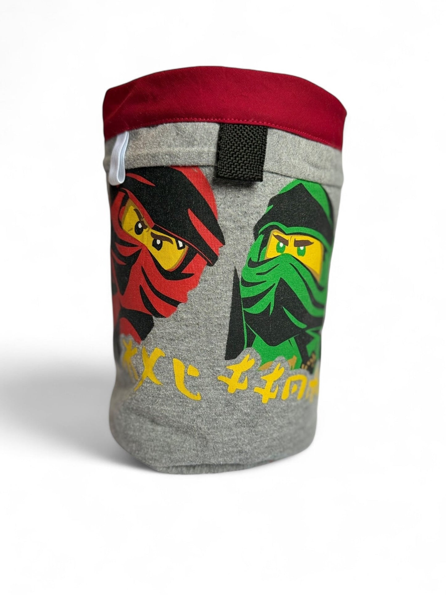 Chalk Bag featuring Kai and Lloyd from Ninjago, handcrafted from upcycled materials with a secure magnetic closure.