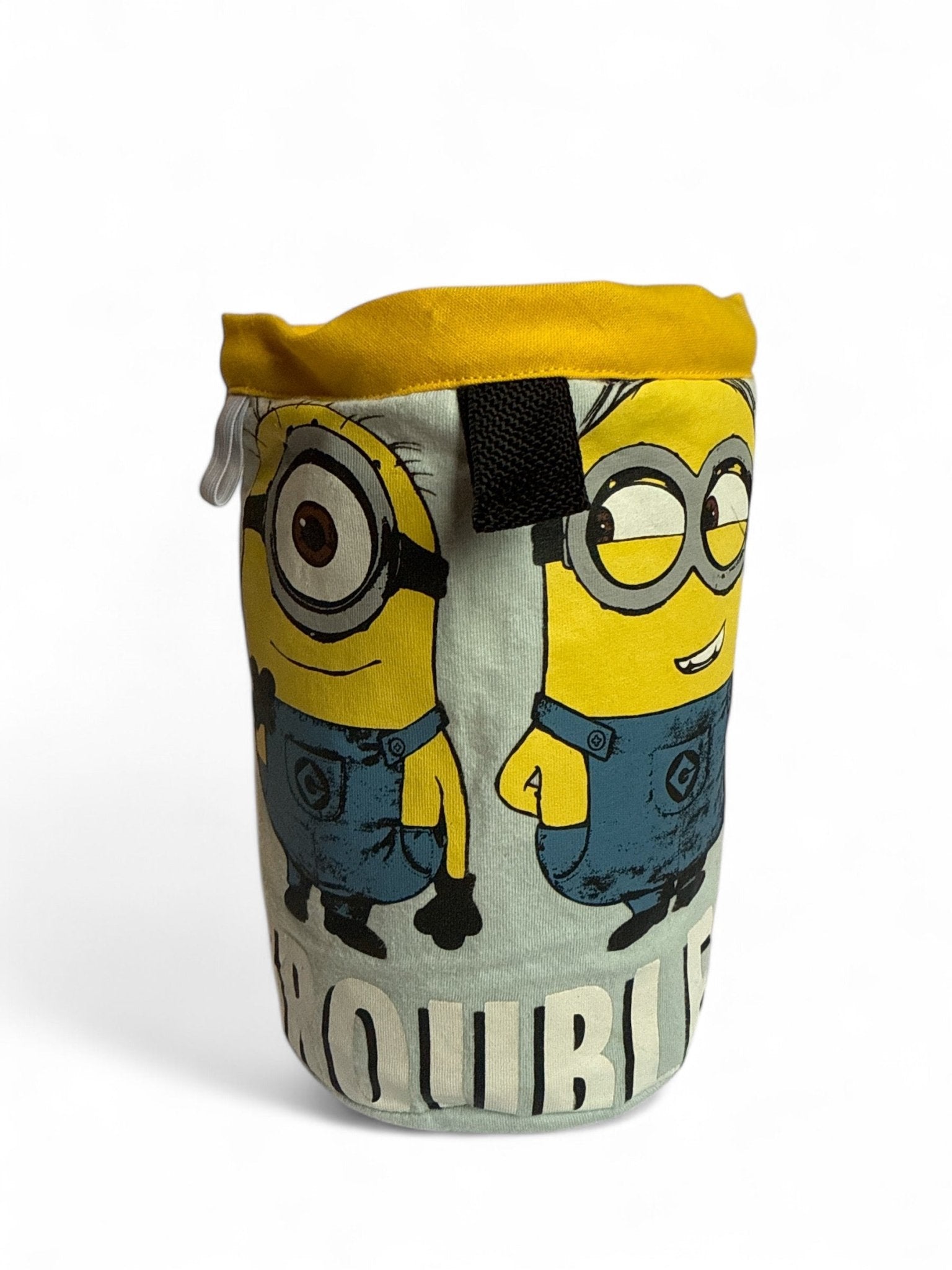 Minions Chalk Bag featuring playful and quirky Minion designs, handcrafted from upcycled materials with a secure magnetic closure.