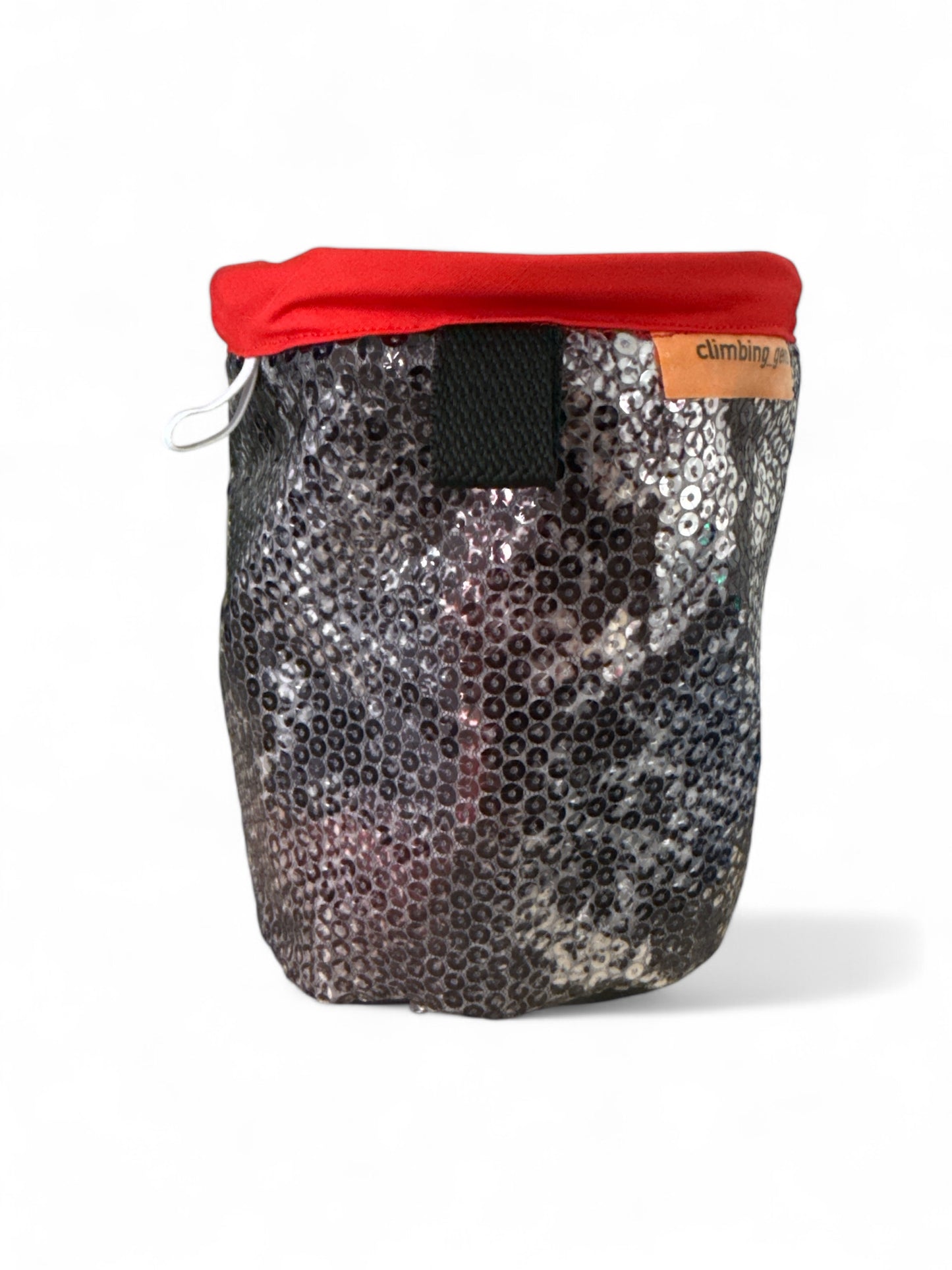 Sequined Snake Pattern Chalk Bag, handcrafted from upcycled materials with a secure magnetic closure.